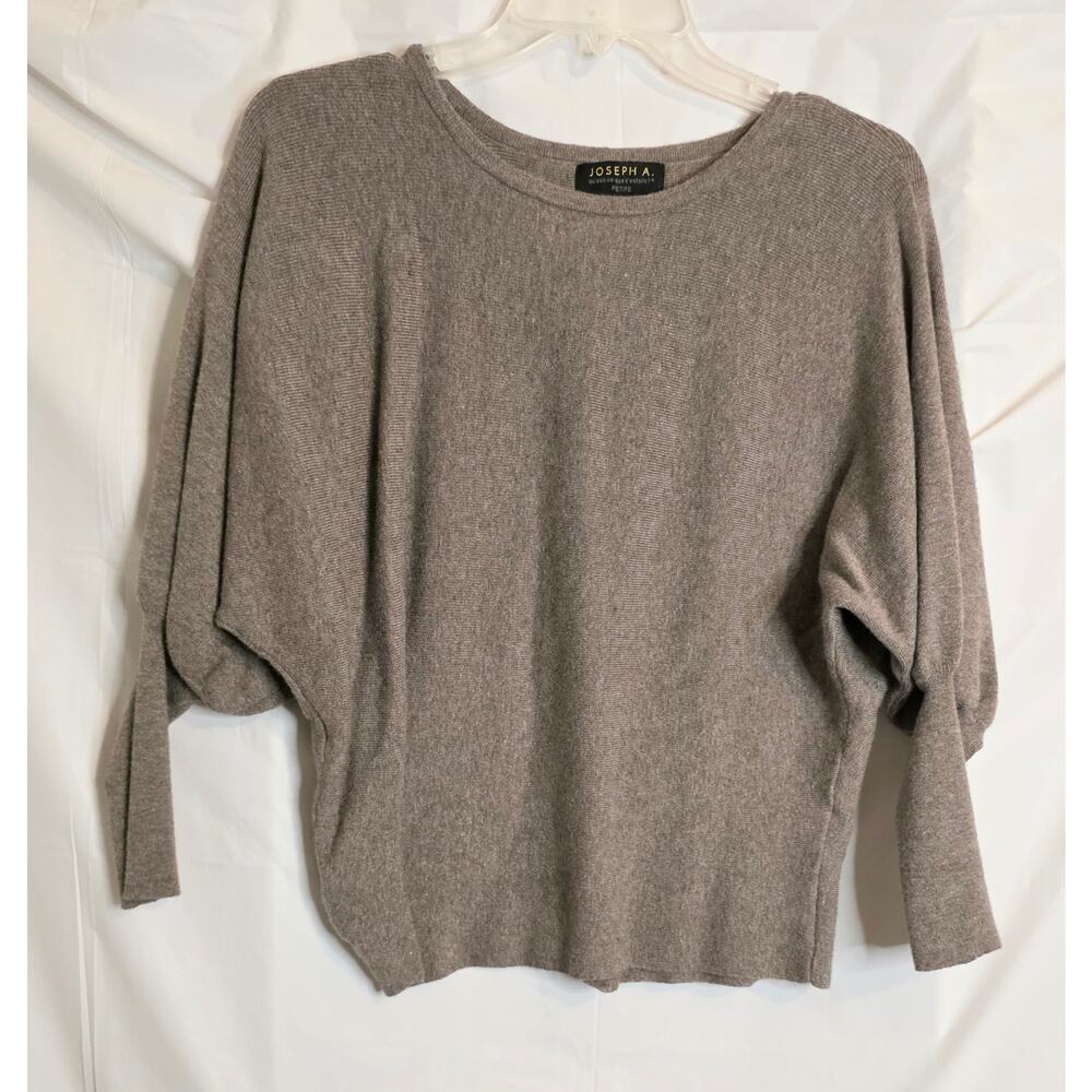 Joseph A. Sweater Women's Petite M Crew Neck Light Brown Long Baloon Sleeves